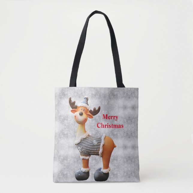 Tote Bag Joyeux orignal de Noël portant un casquette (Devant)