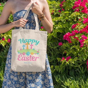 Tote Bag Joyeux Pâques Belle Floral Crosses Custom Party