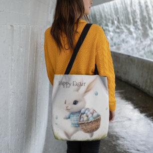 Tote Bag Joyeux pâques, lapin de Pâques marchant avec des o