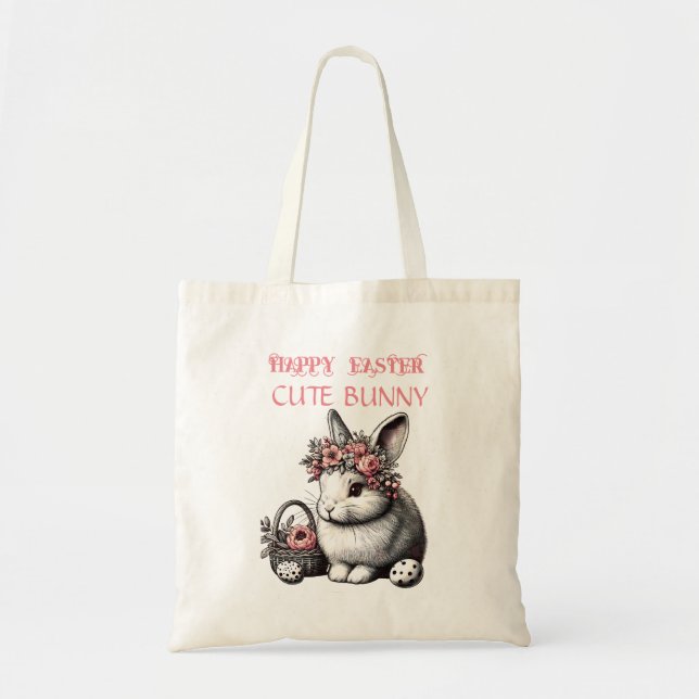 Tote Bag Joyeux Pâques personnalisé lapin de Pâques enfants (Devant)
