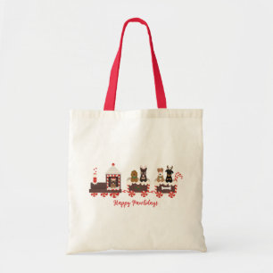 Tote Bag Joyeux Pawlidays Chien Noël Train de vacances