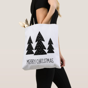 Tote Bag Joyeux pins de Noël Scandi noir blanc