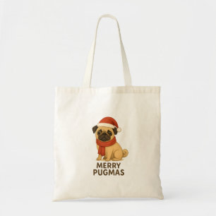 Tote Bag Joyeux Pugmas Thème de Fêtes de Noël Pug Mignon