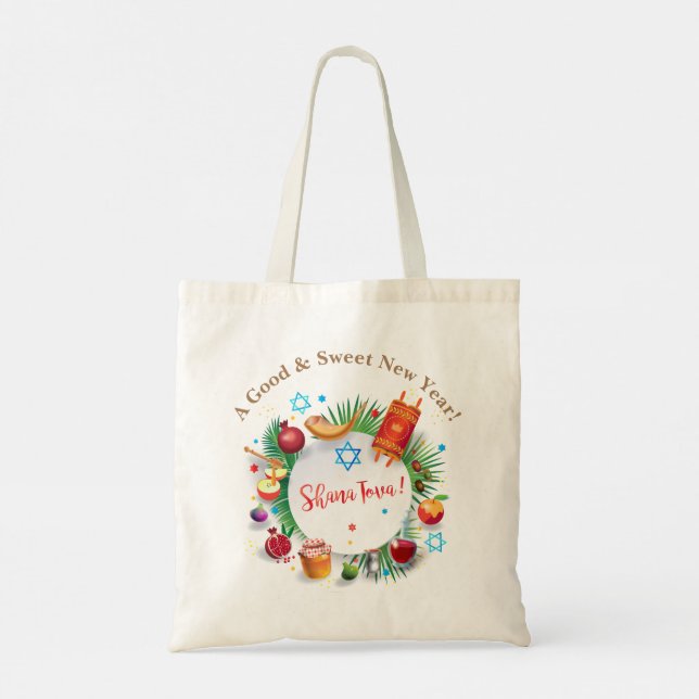 Tote Bag Joyeux Rosh Hashanah Juif Nouvel An Miel & Pomme (Dos)
