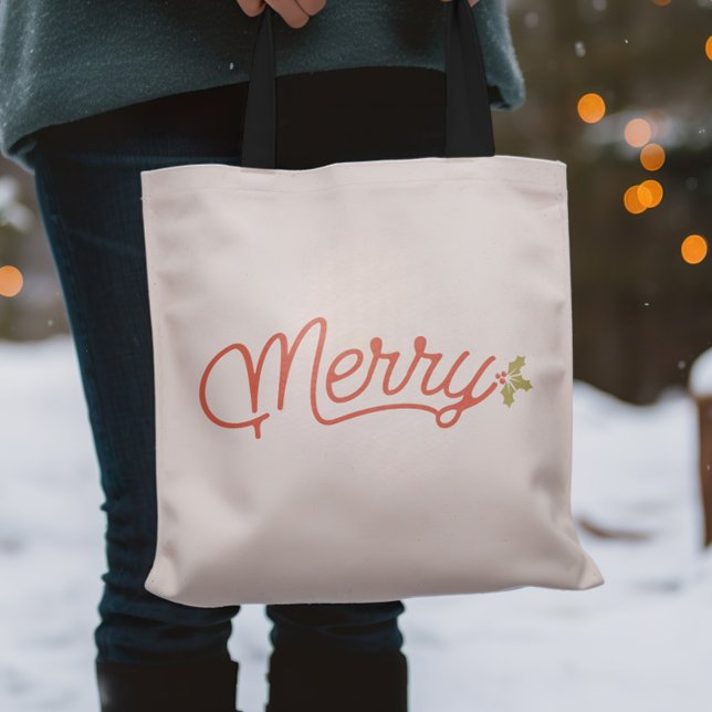 Tote Bag Joyeux script typographie Noël (Merry Script Typography Christmas Tote Bag)