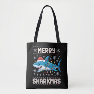 Tote Bag Joyeux Sharkmas Santa Guirlandes de Noël Laides de
