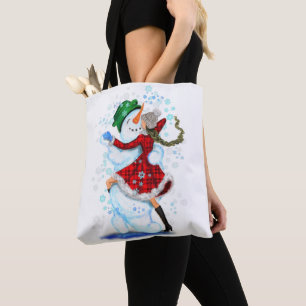 Tote Bag Joyeux Snowman et Fille Dance Tango fête de Noël