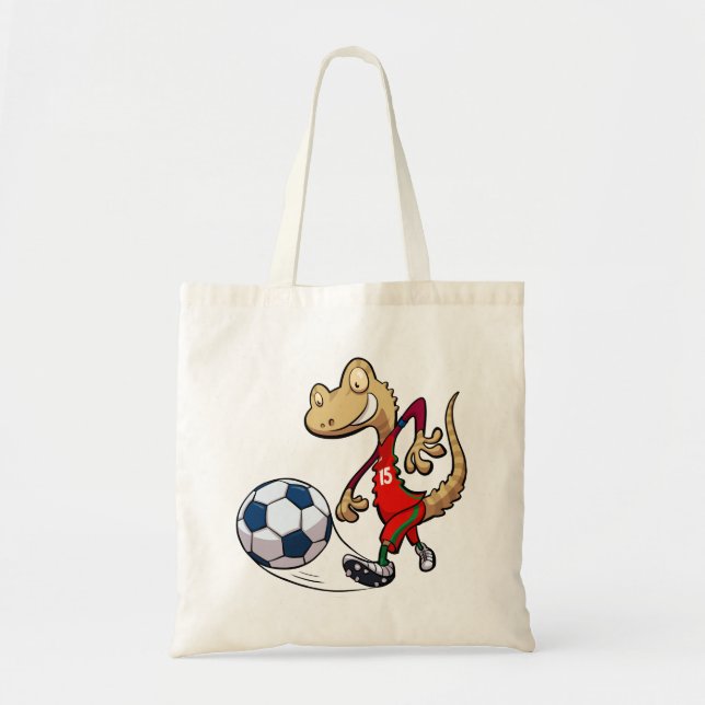 Tote Bag Joyeux Soccer Star Gecko Kicking Football Cartoon (Devant)