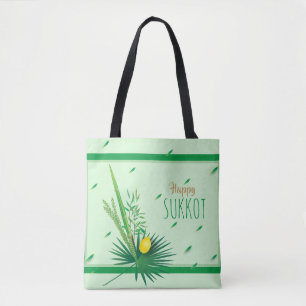 Tote Bag Joyeux Sukkot Lulav et Motif d'aquarelle Etrog