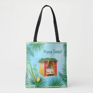 Tote Bag Joyeux Sukkot Lulav et Motif d'aquarelle Etrog