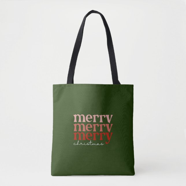 Tote Bag Joyeux texte de Noël Salutation rouge et vert (Devant)