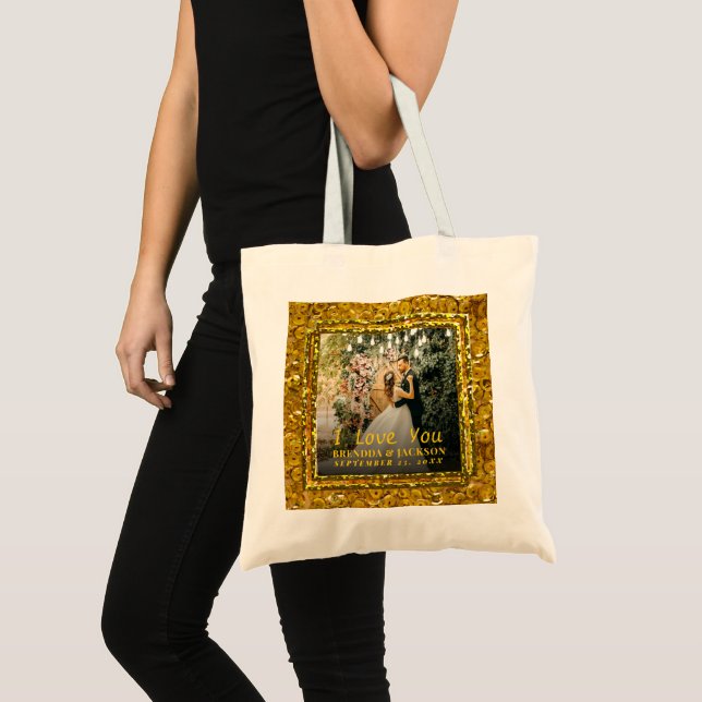 Tote Bag Joyeux Valentines Day Elégant Mariage d'or Photo (Devant (produit))
