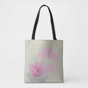 Tote Bag Joyeux Valentine's Peony rose Grey Texte Neon rose