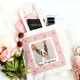Tote Bag Joyeux Wooflentines Avec Photo Chien   Rouge et ro