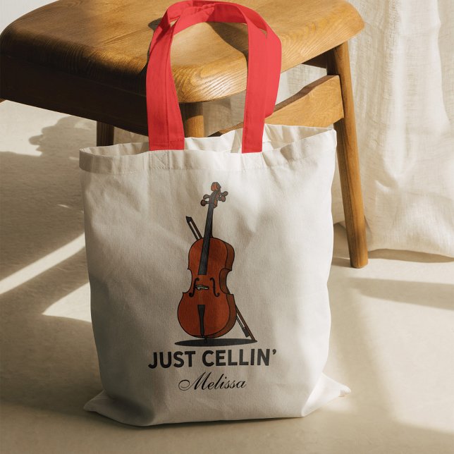 Tote Bag Juste Cellin Cello Musicien Personnalisé Nom Scrip (Just Cellin Music Orchestra Cello Tote Bag)