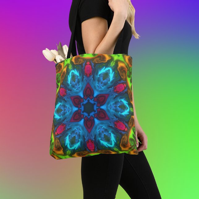 Tote Bag Kaleidoscope psychédélique bleu rose et vert (Créateur téléchargé)