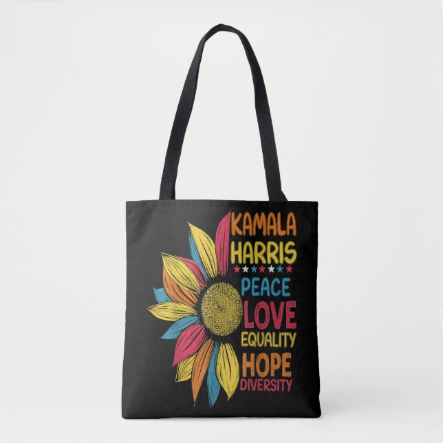 Tote Bag Kamala Harris Peace Love Equality Hope Diversity (Devant)