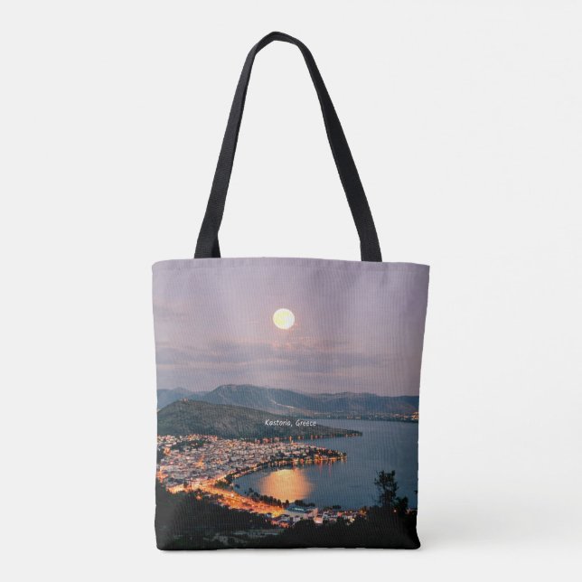 Tote Bag Kastoria, Grèce (labellisé, Nuit au clair de lune (Dos)
