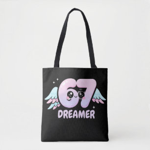 Tote Bag Kawaii "67 Dreamer" – Ange numéro pastel mignon 