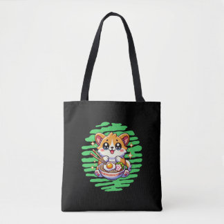 Tote Bag Kawaii Corgi manger bol de Ramen