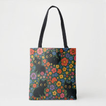 Kawaii Garden Art | Cute Black Cat Floral Pattern