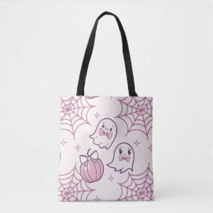 Tote Bag Kawaii Halloween rose Fantômes et Citrouille