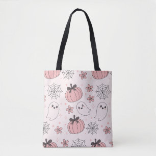 Tote Bag Kawaii Halloween rose Fantômes et Citrouilles