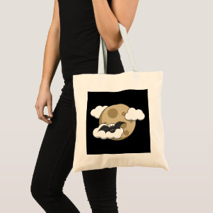 Tote Bag Kawaii Happy Bat Voler sur la Pleine lune
