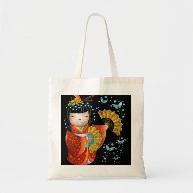 Tote Bag Kawaii Japonais Kokeshi Doll Kimono Geisha Butterf (Devant)