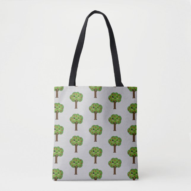 Tote Bag Kawaii Joyeux Pommier À Voie (Devant)