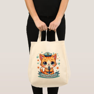 Tote Bag Kawaii Nautical Cat Ancre Pun