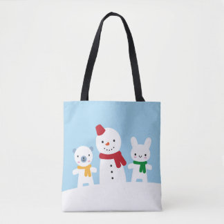 Tote Bag Kawaii Snow Day with Bunny & Bear