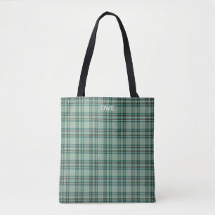 Tote Bag Kelly Clan Tartan Mint Monogramme vert Plaid