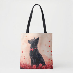 Tote Bag Kelpie australienne avec Roses - Saint Valentin