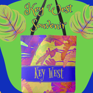 Tote Bag Key West Florida Bright Tropical Colorical Palms