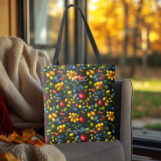 Tote Bag Khokhloma floral dynamique avec rouge et jaune