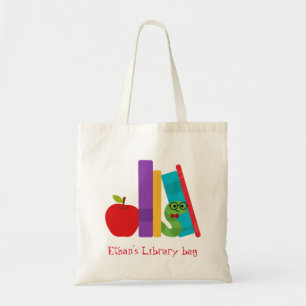 Tote Bag Kid's name cute bookworm library bag