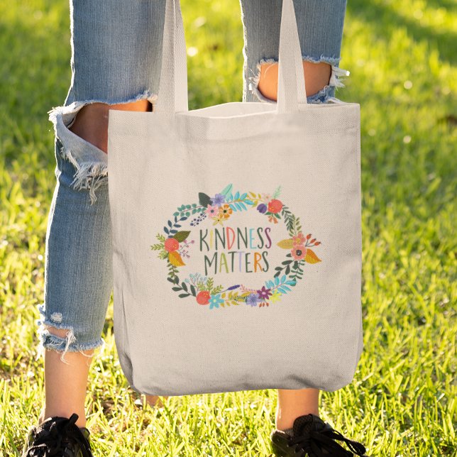 Tote Bag Kindness Matters, boho floral, Citation inspirante (Créateur téléchargé)