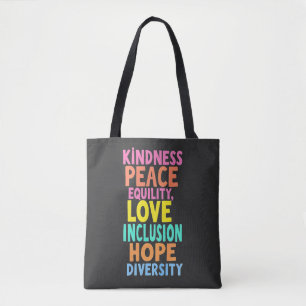 Tote Bag Kindness Peace Equality Love Inclusion Hope Divers