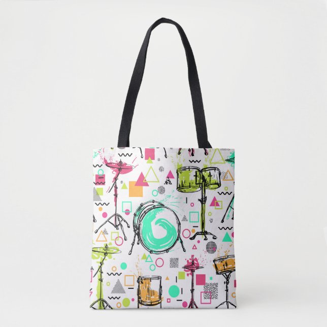 Tote Bag Kit Tambour : Aquarelle Memphis Retro. (Devant)