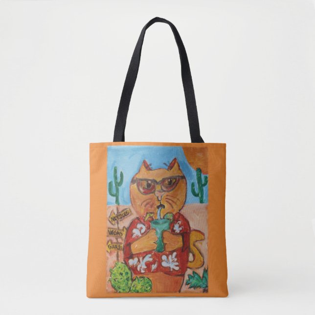 Tote Bag Kitschy Fun Travel Life Tourist Cat Folk Art (Devant)