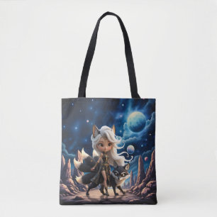 Tote Bag Kitsune Céleste – Gardien des Quatre Queues.