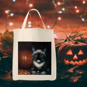 Tote Bag Kitten et Citrouille pour Halloween