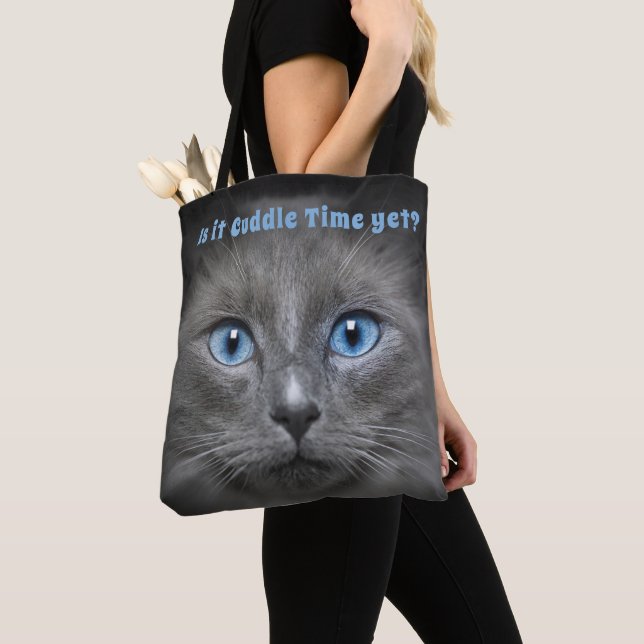 Tote Bag Kitty Cuddle Time — Grey Cat (De près)