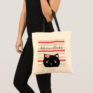 Tote Bag Kitty Nom de chat Bibliothèque Livres