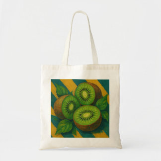 Tote Bag Kiwis à la moutarde et aux rayures Turquoises