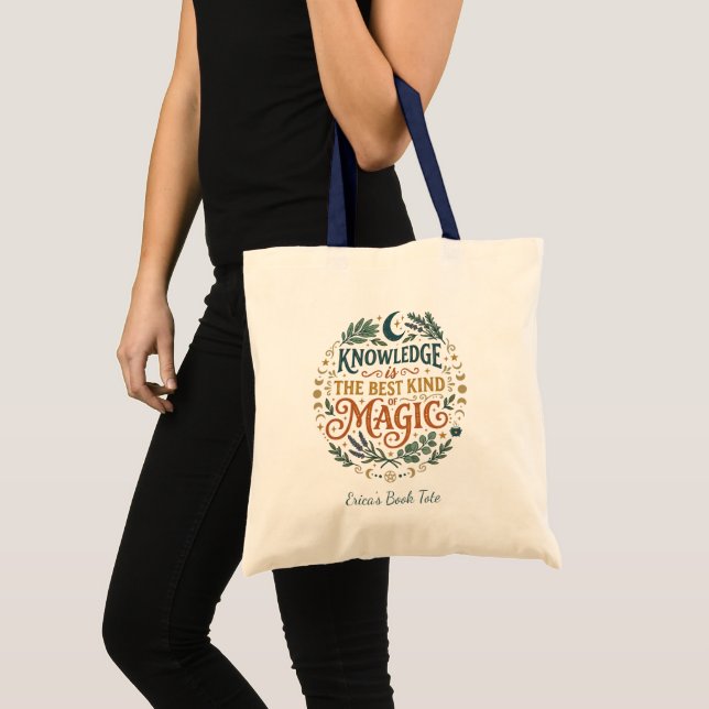 Tote Bag Knowledge is Magic Witchy Botanical Book (Devant (produit))