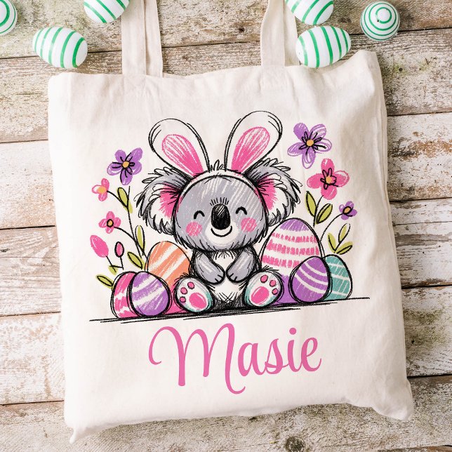 Tote Bag Koala Bear Enfants de Pâques Nom Girls Bunny (Koala Girls Easter Tote)