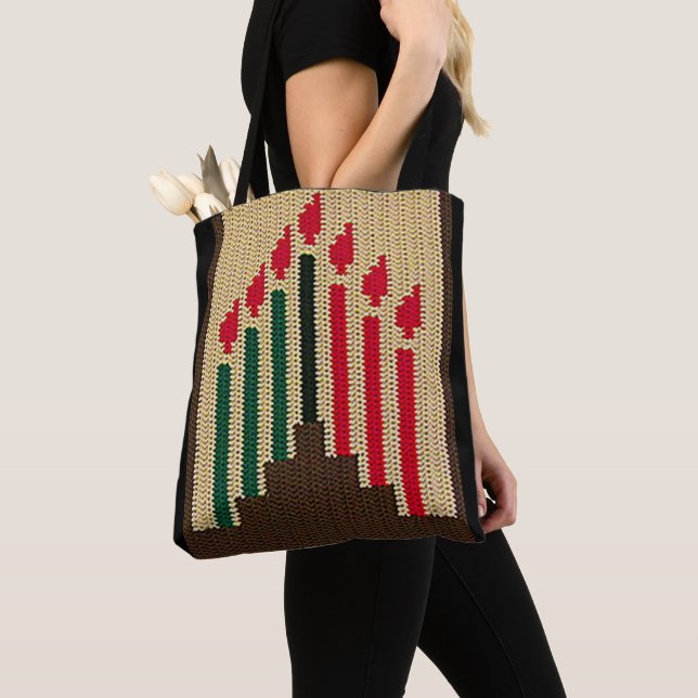 Tote Bag Kwanzaa Bougies Rouge Noir Vert Artiste Crochet (De près)
