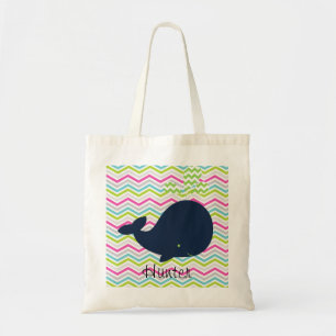 Tote Bag La baleine de marine sur Chevron coloré barre le